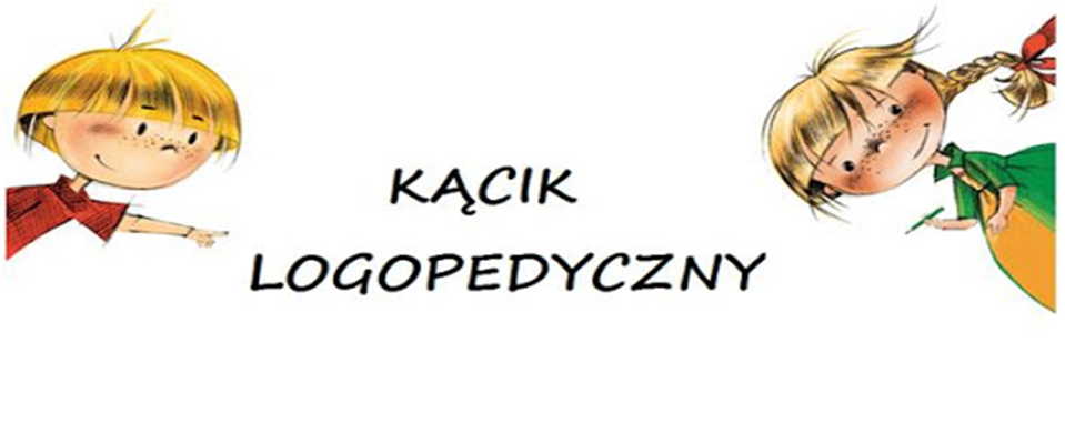 dziewczynka i chłopiec i napis kącik logopedyczny